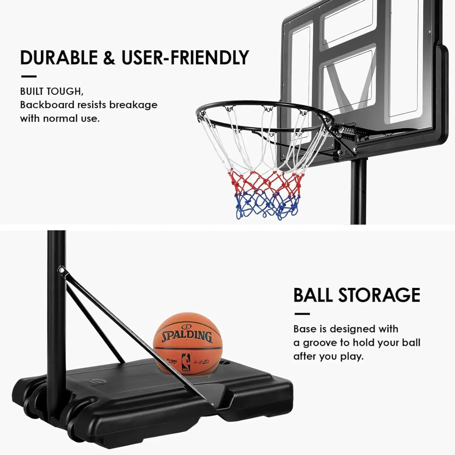 Basketball Hoop,Basketball Stand,Portable Basketball System with Wheels,Adjustable Height 230 to 304 cm,for children adults